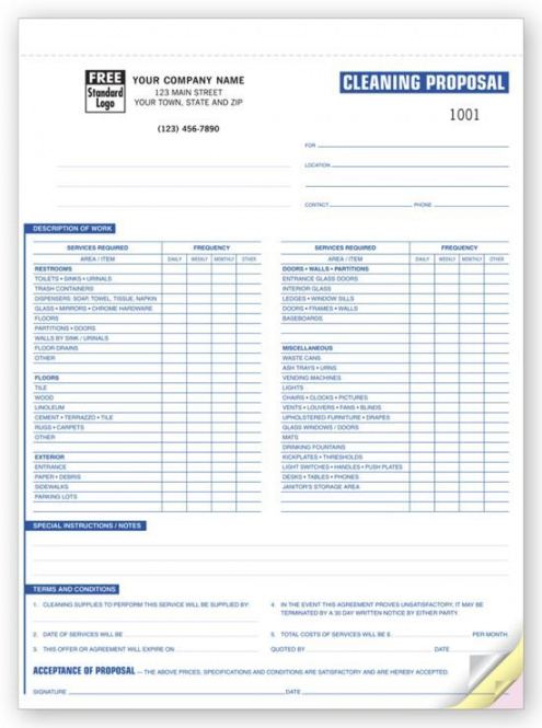 printable business forms  cleaning proposals with checklist  6588 office cleaning estimate template pdf