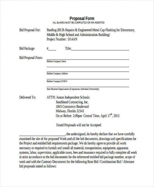 printable free 38 sample blank proposal forms in pdf  excel  ms word metal roof estimate template excel
