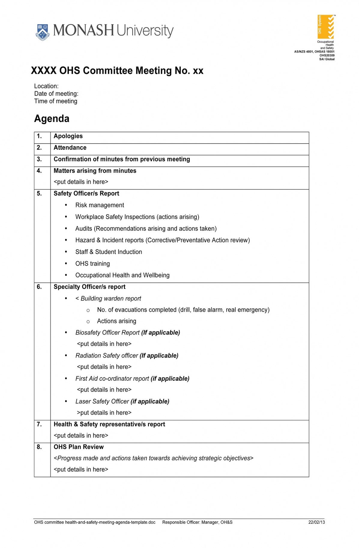 printable health and safety meeting agenda template pdf  pdf format health and safety committee meeting agenda doc