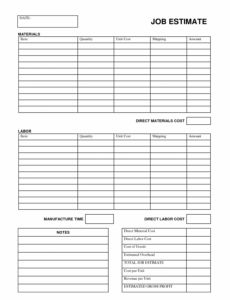 printable job estimate free office form template  estimate template office cleaning estimate template example