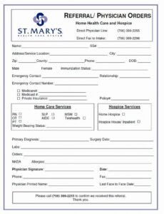 printable physician order forms templates fresh referral forms st hospital discharge note template example