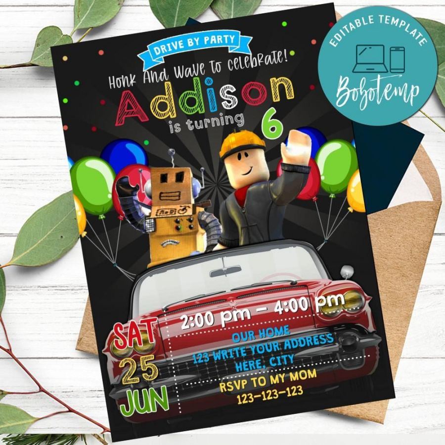 printable roblox drive by birthday parade invitation printable diy virtual holiday party agenda template word