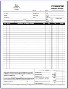 sample automotive repair estimate sheets  hd football collision repair estimate template pdf