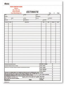 sample custom imprinted repair estimates auto dealer forms  car window replacement estimate template