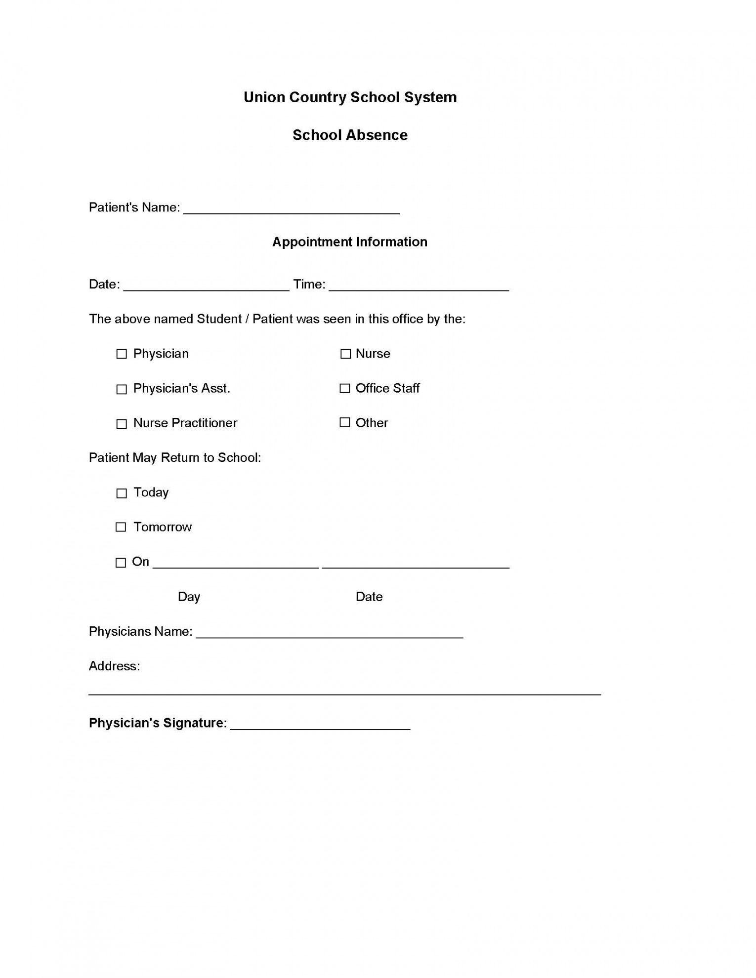 sample doctors note template for school absent  pdf format  e return to school doctors note template example