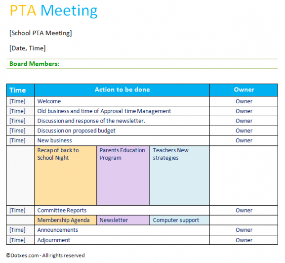 editable pta agenda template table layout  dotxes halloween meeting agenda template