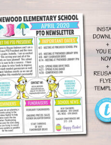 free april pto pta newsletter flyer easter classroom printable primary school staff meeting agenda template sample