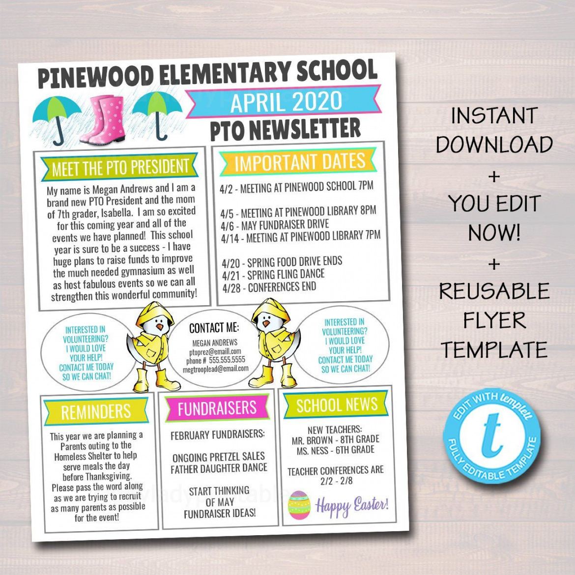 free april pto pta newsletter flyer easter classroom printable primary school staff meeting agenda template sample