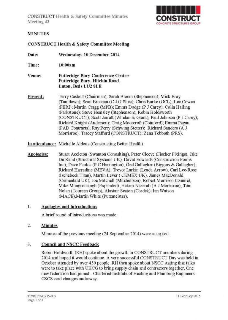 Free Construction Safety Meeting Minutes Template Pdf Format Health And Free Construction Safety Meeting Minutes Template Pdf Format Health And