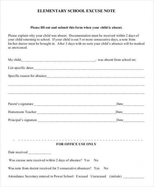 printable 8 school excuse note templates  pdf  free  premium elementary school note taking template