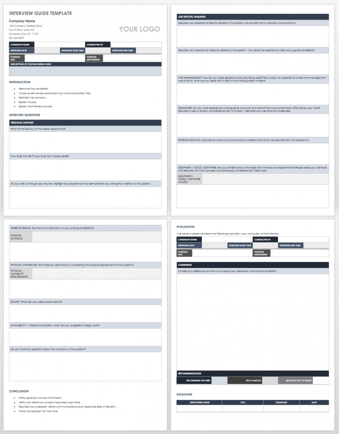 printable free interview templates and scorecards  smartsheet job interview agenda sample example