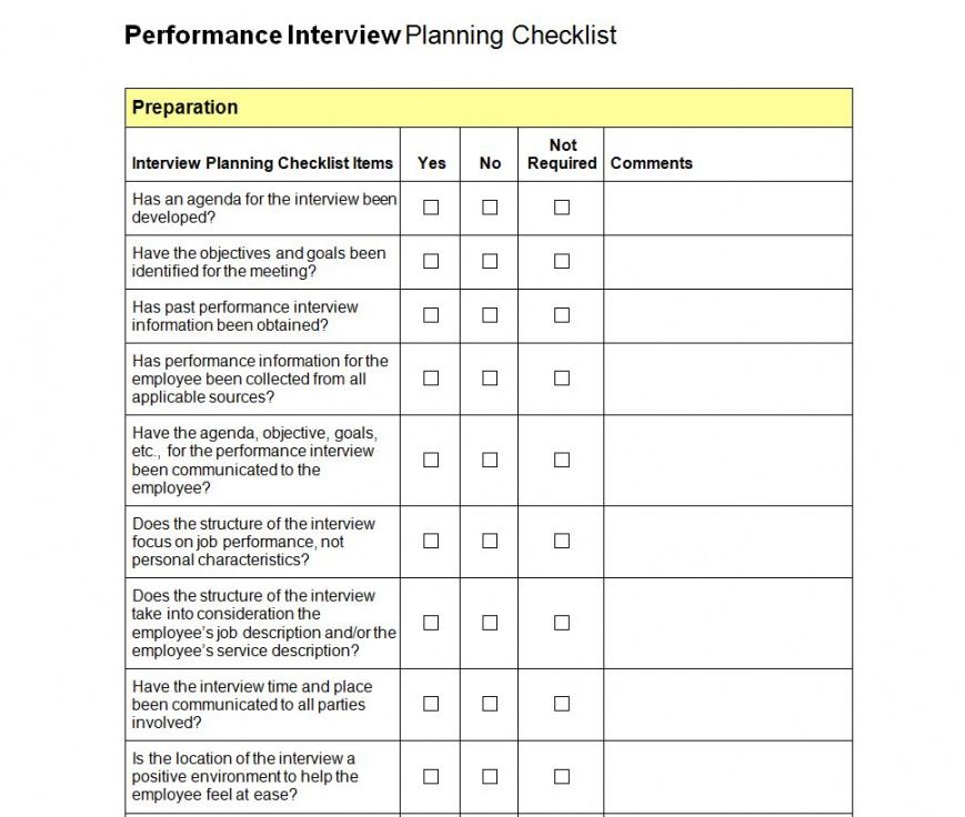printable performance interview planning checklist job interview agenda sample pdf