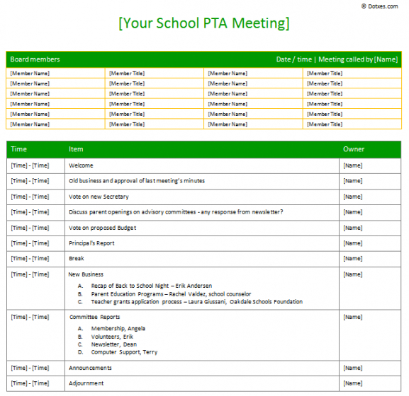 sample pta sample meeting agenda template table form  dotxes halloween meeting agenda template