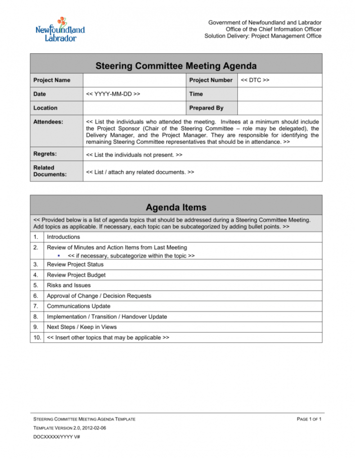 steering committee meeting agenda  office of the chief management review meeting agenda template example