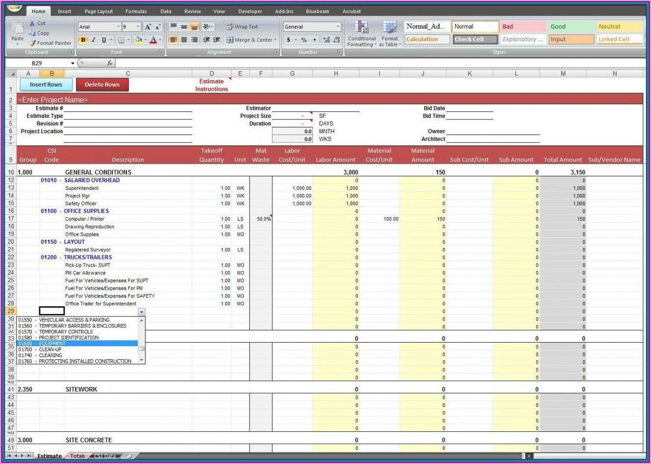 construction cost estimate template excel philippines  template 1 general contractor construction cost estimate template word