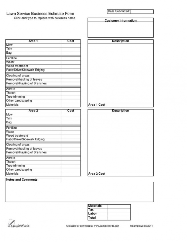 editable 8 lawn care estimate template  free graphic design templates sod estimate template pdf