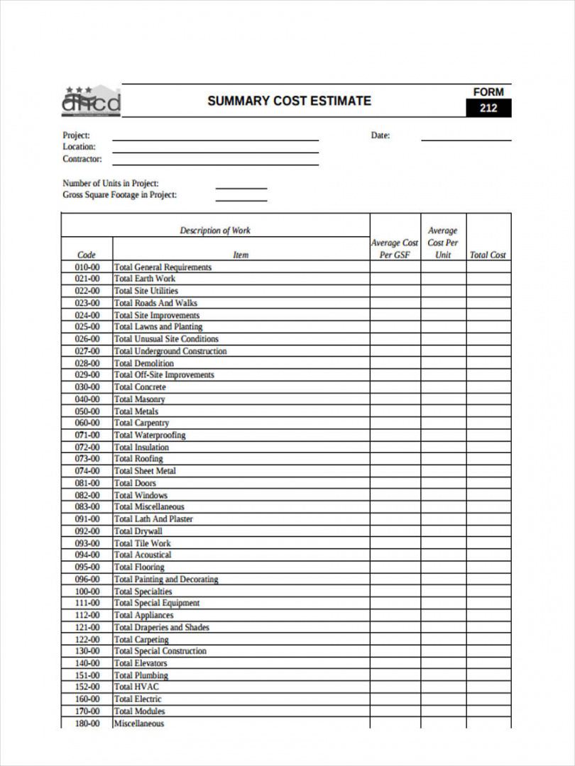 editable free 39 estimate forms in pdf  ms word cost estimate template word