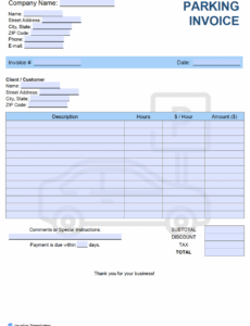 editable free parking invoice template  pdf  word  excel basis of estimate template