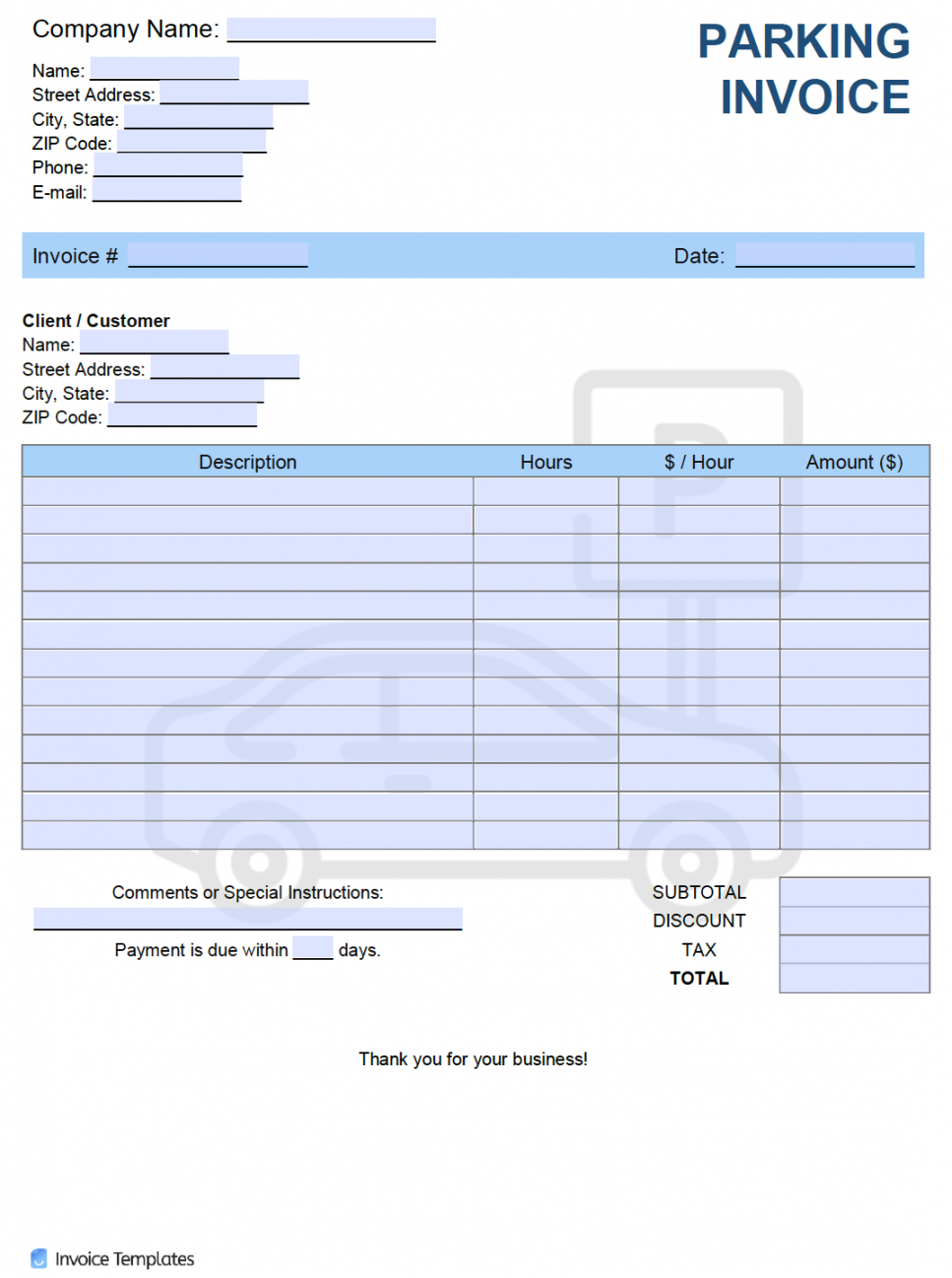 editable free parking invoice template  pdf  word  excel basis of estimate template sample