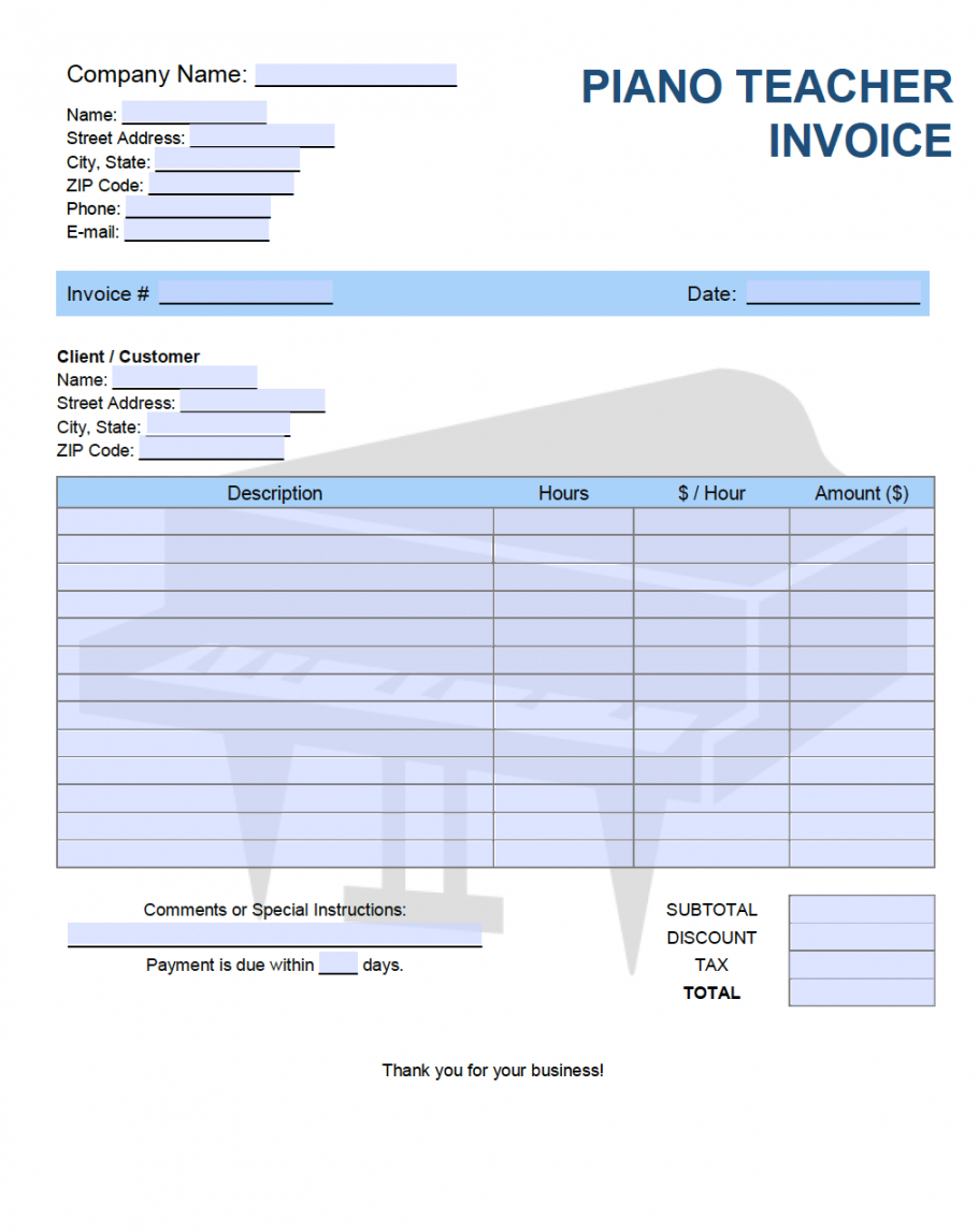 editable free piano teacher invoice template  pdf  word  excel basis of estimate template word