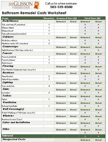 editable home remodeling estimatorggpe 390×511  bathroom remodel basement renovation estimate template