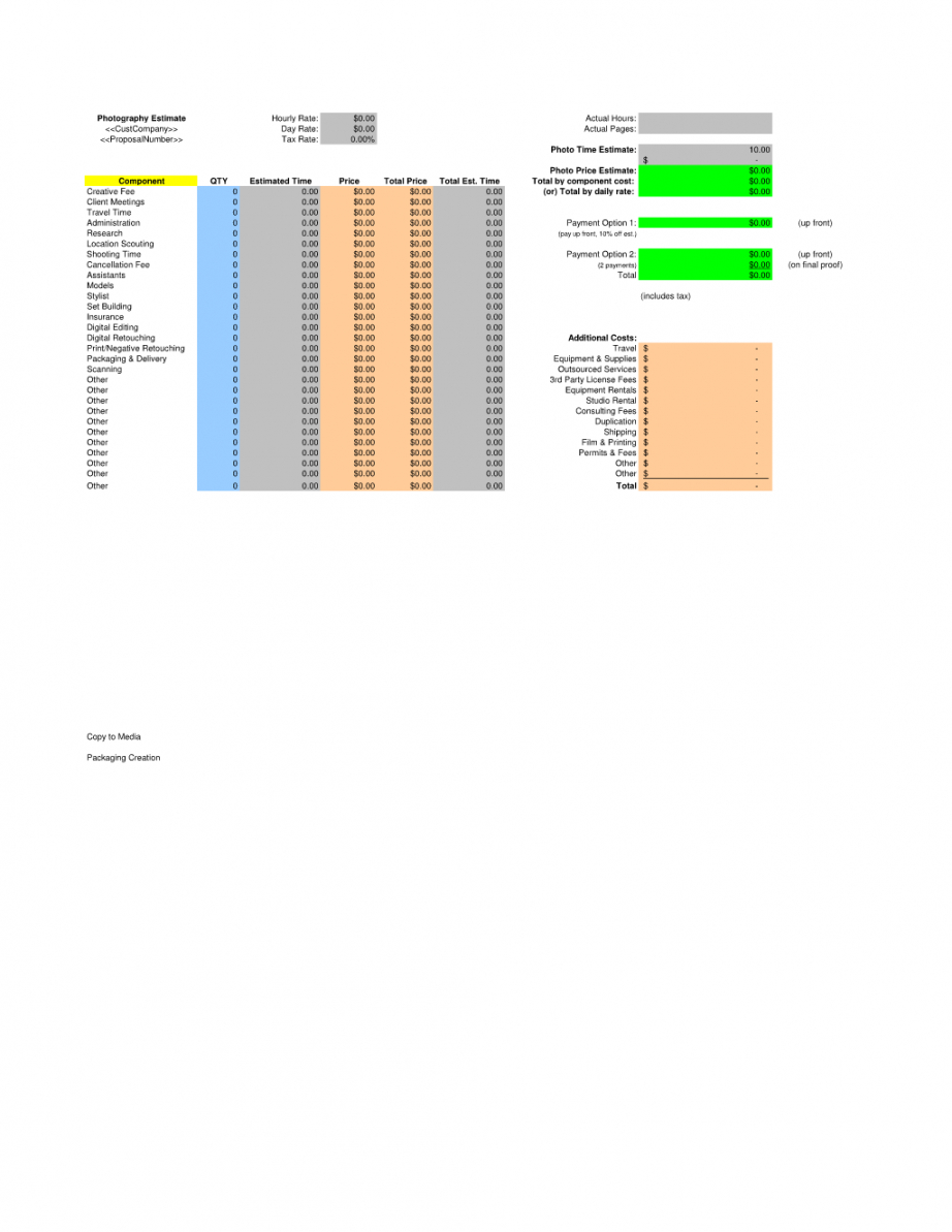 editable photography services estimate spreadsheet  this spreadsheet is used to wedding photography estimate template example