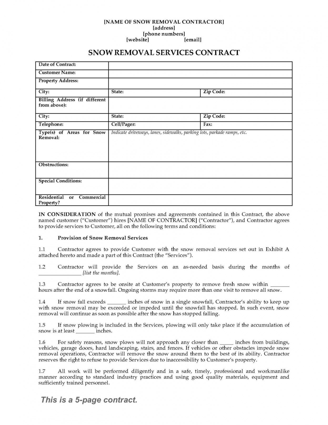 editable snow removal contract form  legal forms and business templates snow removal estimate template doc