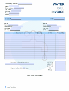 free free water bill invoice template  pdf  word  excel basis of estimate template example