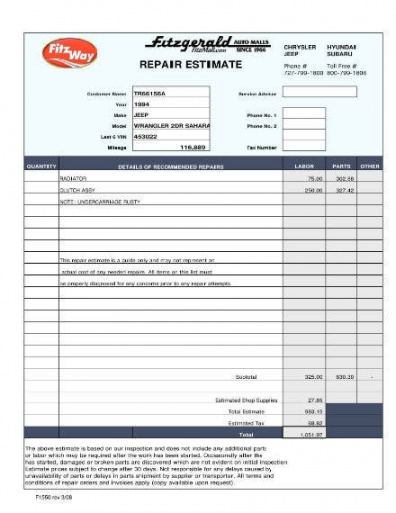 free how to write an auto repair estimate [ 5 templates to download damage estimate template word