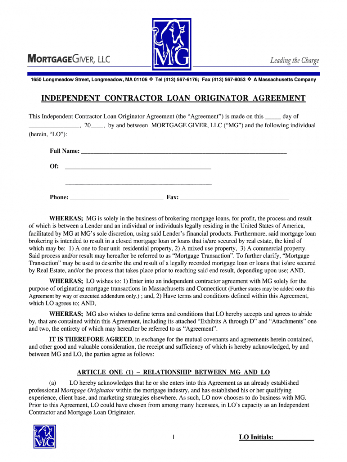 free loan officer independent contractor agreement  fill out and sign independent contractor contractor estimate template