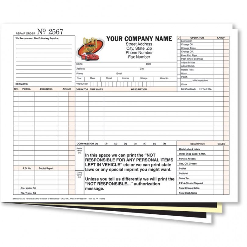 printable auto repair order forms estimate forms  towing forms  auto body car repair estimate template excel