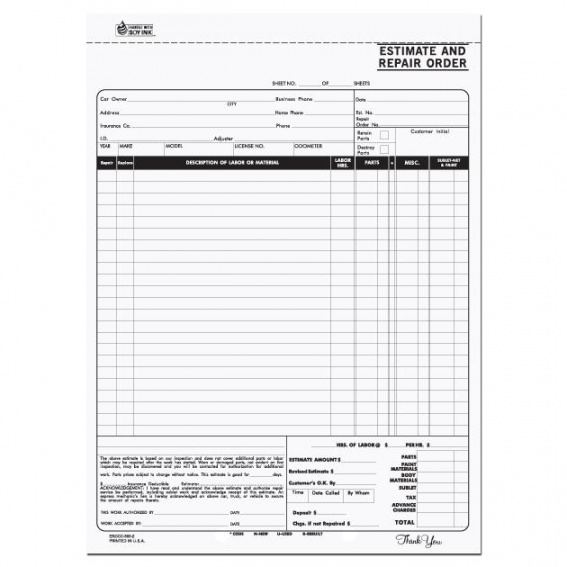 printable automotive repair invoice  work order  estimates  designsnprint auto repair estimate template doc