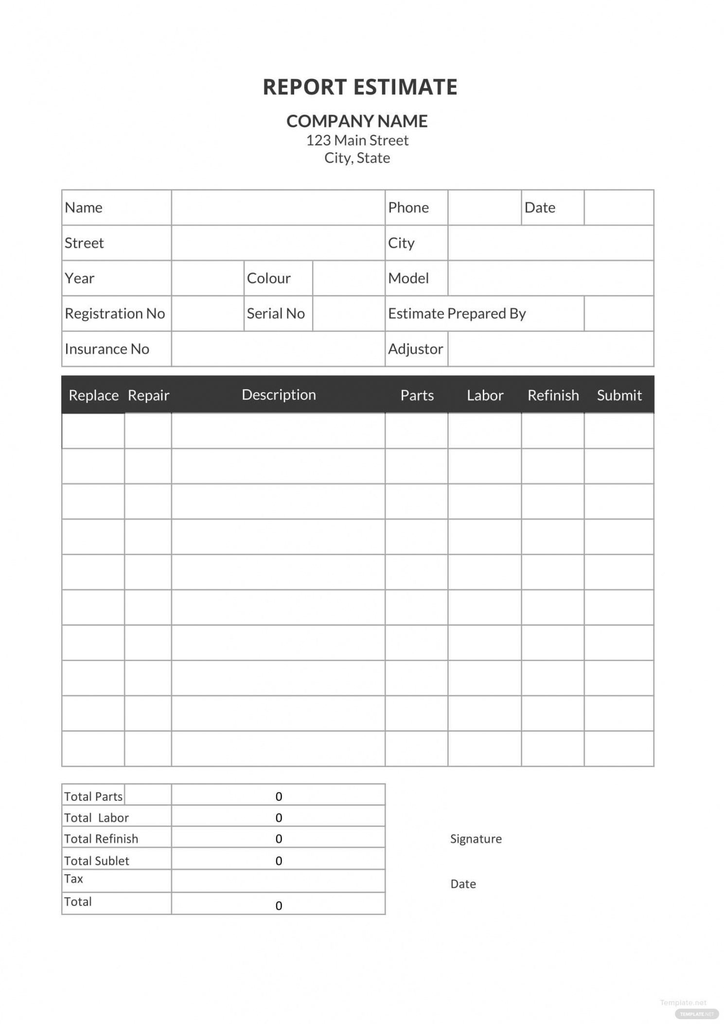 repair estimate template in microsoft word excel  template roof repair estimate template pdf