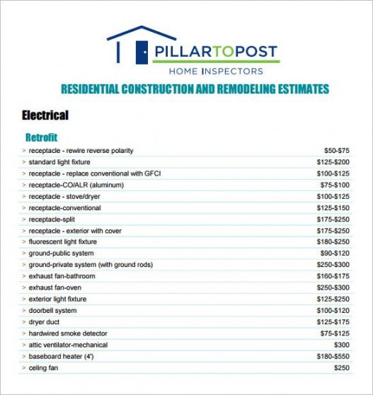 7 contractor estimate templates  pdf doc  free  premium templates electrical work estimate template example