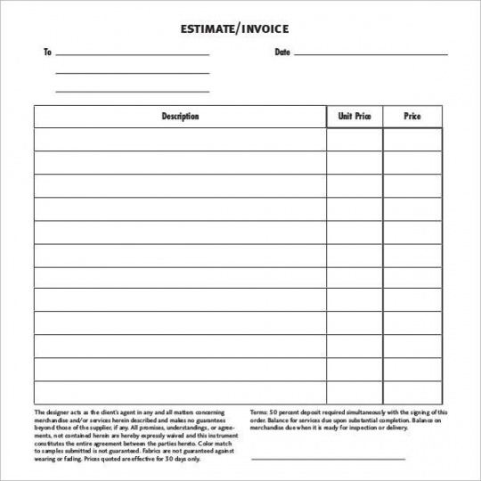 editable 52 sample blank invoice templates  sample templates generic work estimate template doc