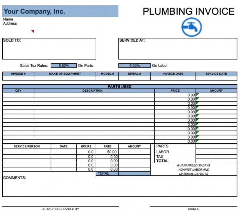 free plumbing invoice template  pdf  word  excel generic work estimate template excel