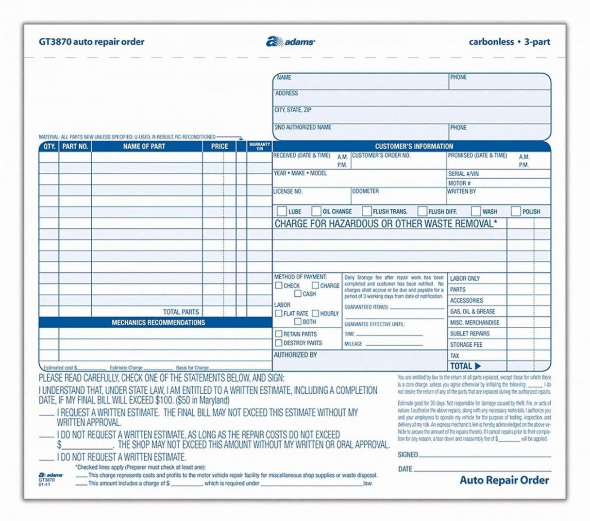free printable auto repair estimate form pdf unique adams auto repair order software development work estimate template sample