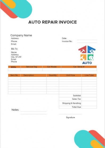 sample 10 auto repair invoice template  room surf detail estimate for statement of work template