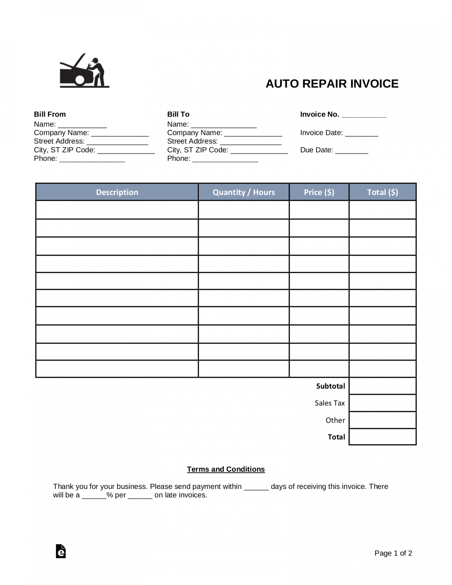 sample 7 auto body repair estimate template  template invitations  template work order estimate billing template example