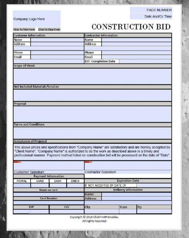 printable construction bid project form template simple minimal editable  etsy construction company estimate template