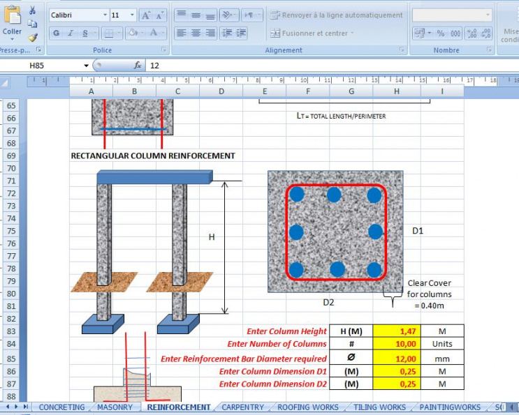 Concrete Estimate Calculator Excel Template Civil Engineering Program