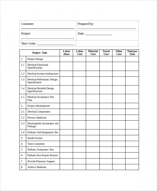 Free 8 Sample Project Estimate Templates In Excel Ms Word Pdf ...