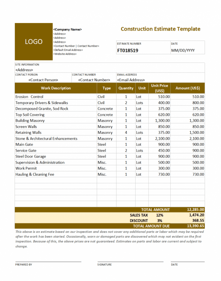 Free Download Construction Estimate Template Moving Estimate Handyman ...