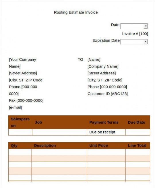 printable 9 roofing invoice templates  free word pdf format download  free roofing quote roof estimate template excel