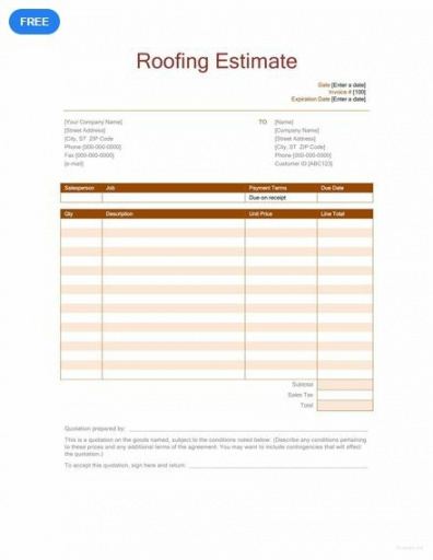 printable a cost estimate template to be used by a company for a roofing job tpo roofing estimate template word