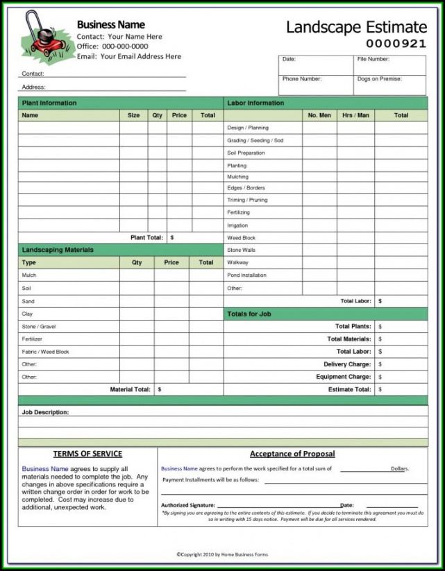 printable lawn care estimate formula  form  resume examples n48mnmq1yz landscape maintenance estimate template word