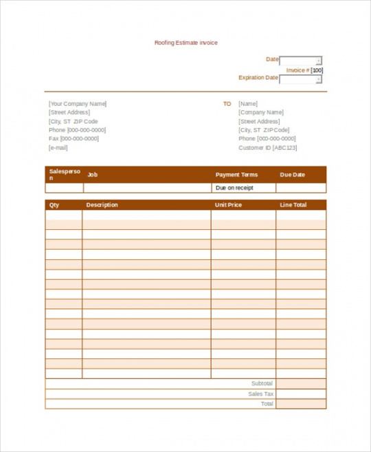 printable roofing invoice template  10 free word pdf documents download  free metal roofing estimate template