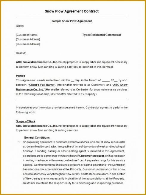 printable snow removal contracts template awesome 7 snow removal contract snow plowing estimate template