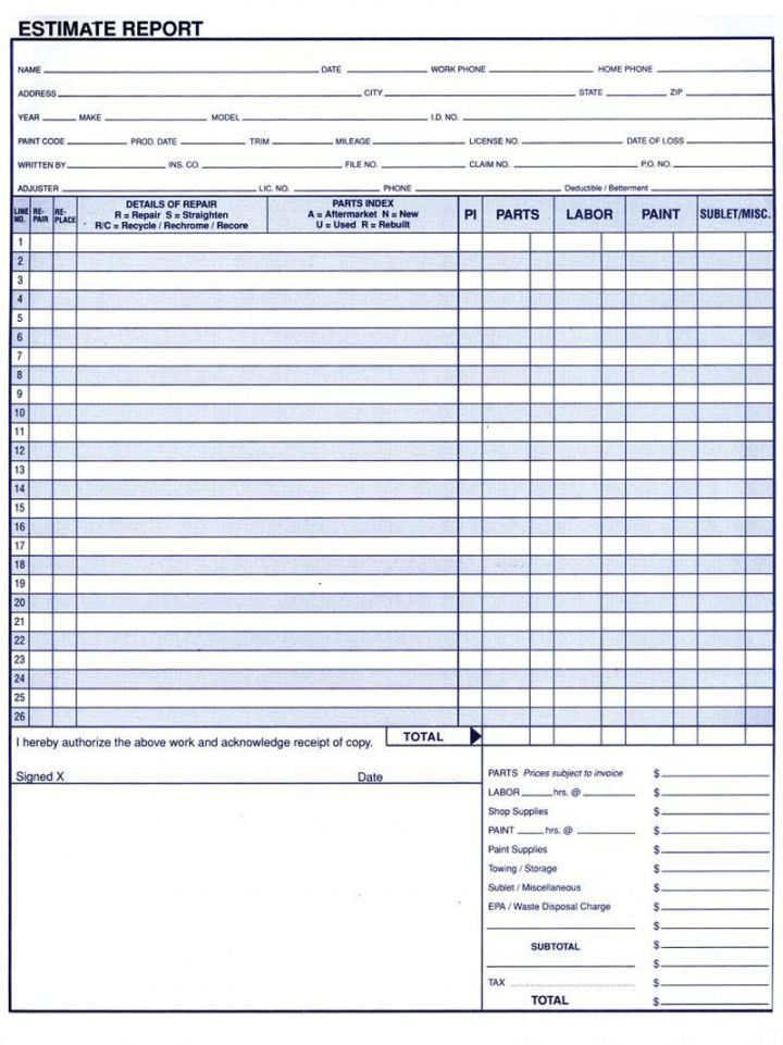 sample estimate of repair 45 auto mechanic estimate template pdf