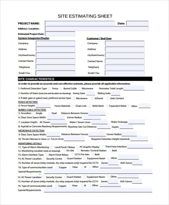 Sample Free 9 Sample Estimate Sheet Templates In Excel Pdf Concrete